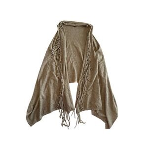 Tan Fringe Draped Open Front Sleeveless Cardigan Vest Roffe Accessories